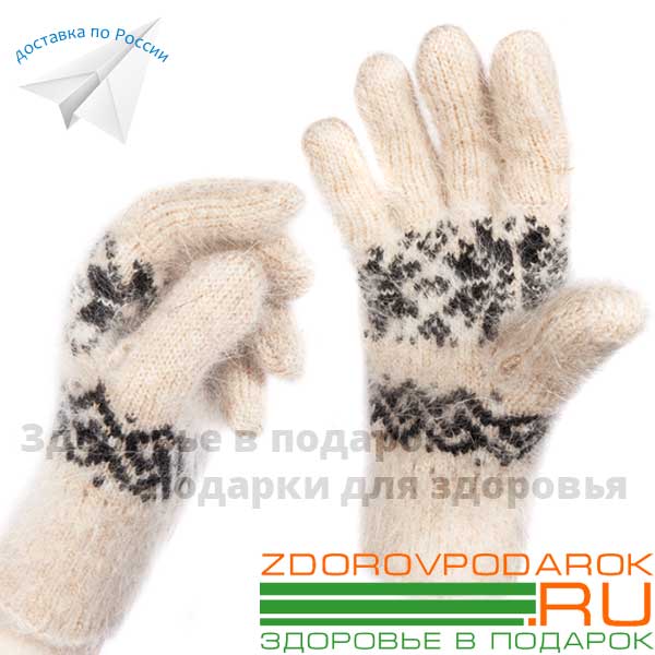 Пуховые перчатки со снежинками, светлые