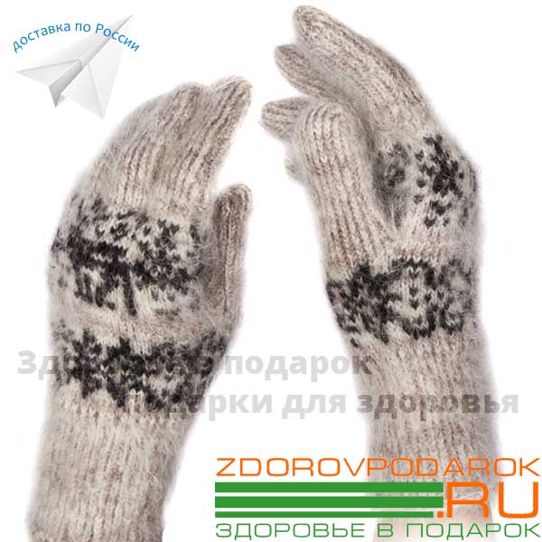 Пуховые перчатки со снежинками, бежевые