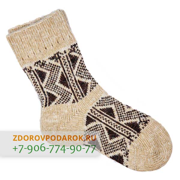Шерстяные носки с треугольниками, коричнево-бежевые, без резинки