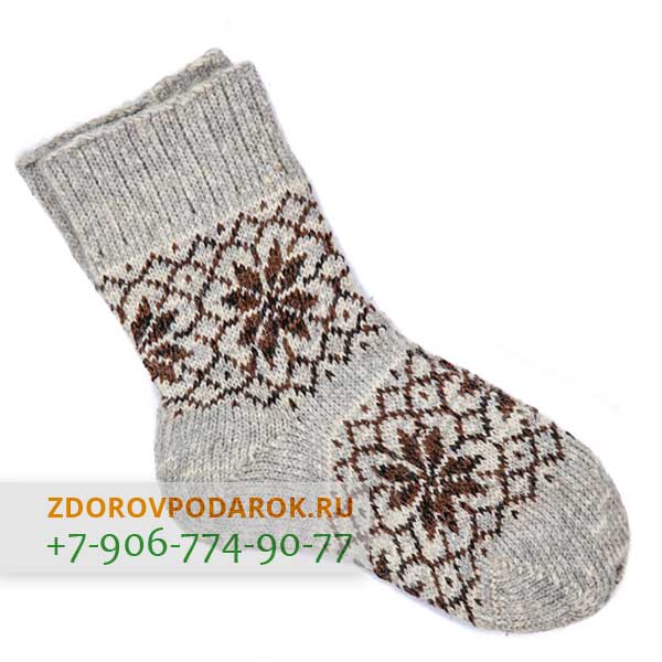 Шерстяные носки со снежинками, коричнево-серые, без резинки