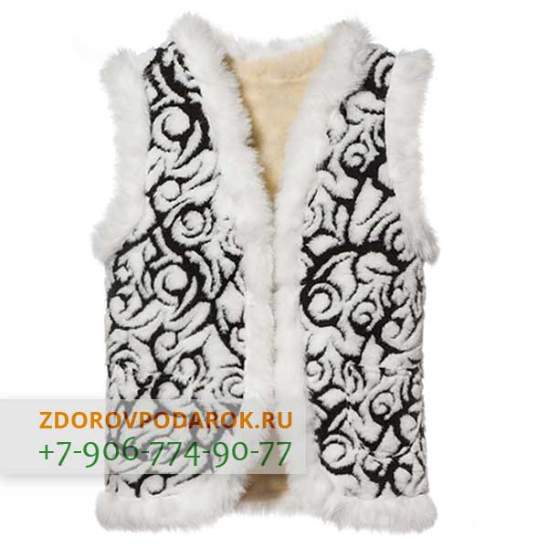 Женская меховая жилетка черно-белая с морозными узорами