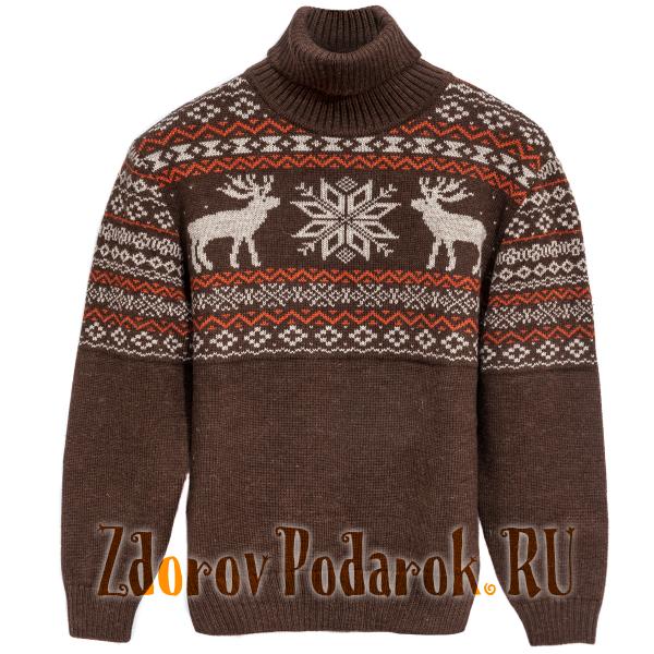 Мужской свитер из верблюжьей шерсти, рисунок «Олени»