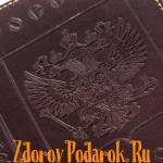 Обложка для паспорта, Герб и гимн России, тисненая кожа, цвет темно-коричневый
