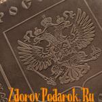 Обложка для паспорта, Герб и гимн России, тисненая кожа, цвет бежево-серый