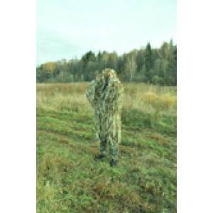 Куртка-накидка маскировочная лохматая «Пончо-Лис» лето, осень, листья на основе силовой сетки